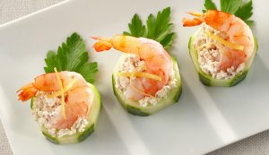 Shrimp with Boursin Black Pepper Cheese and Sliced Cucumber